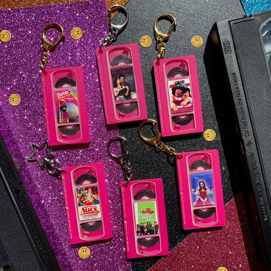 READY TO SHIP VHS KEYCHAIN - PINK