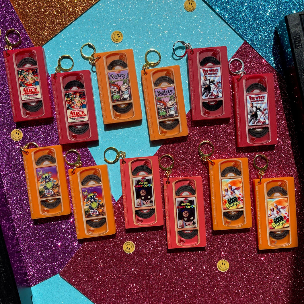 READY TO SHIP VHS EARRINGS - ORANGE & RED