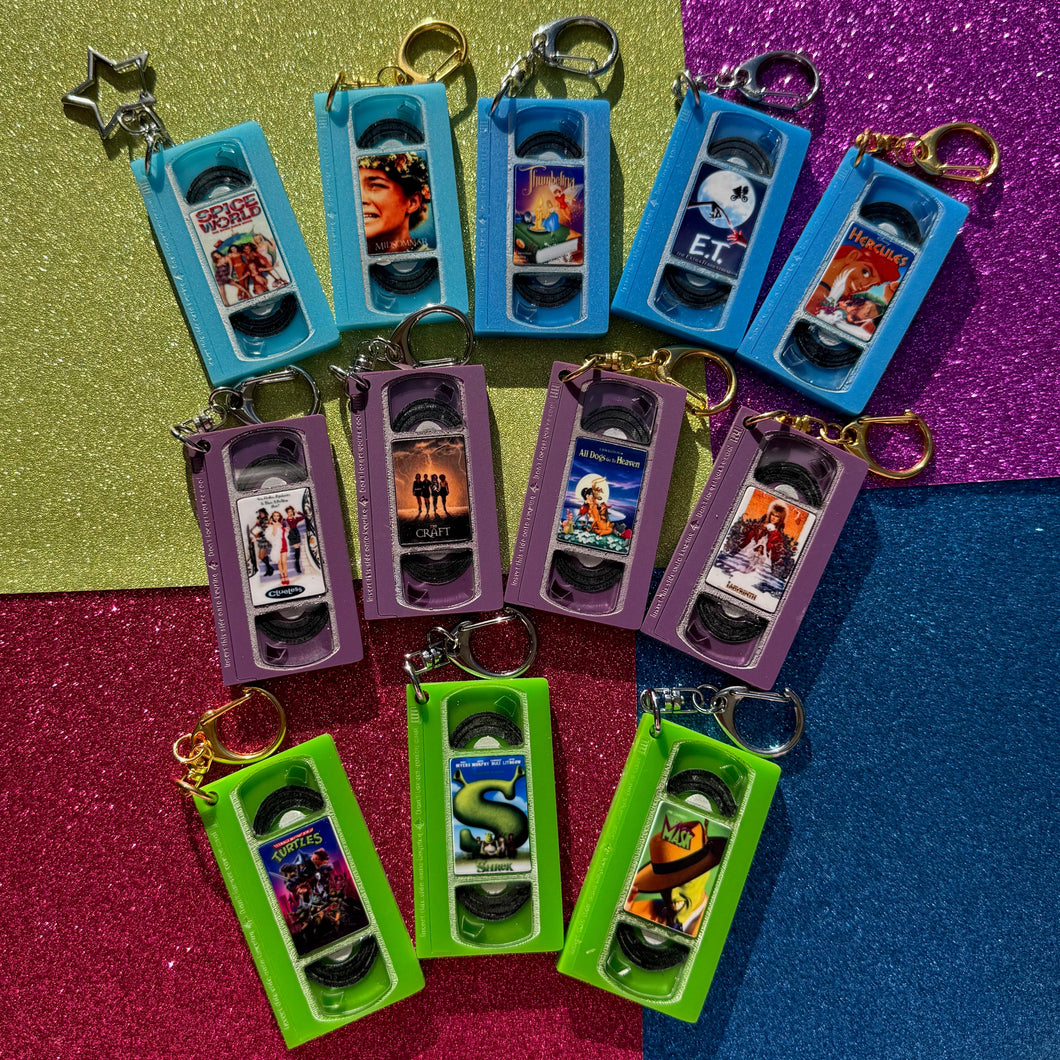 READY TO SHIP VHS KEYCHAIN - BLUE, GREEN & PURPLE