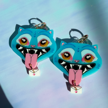 Load image into Gallery viewer, Cartoon-like blue and pink earrings on a colorful background
