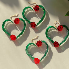 Load image into Gallery viewer, Kiss from a Rose Heart Hoops
